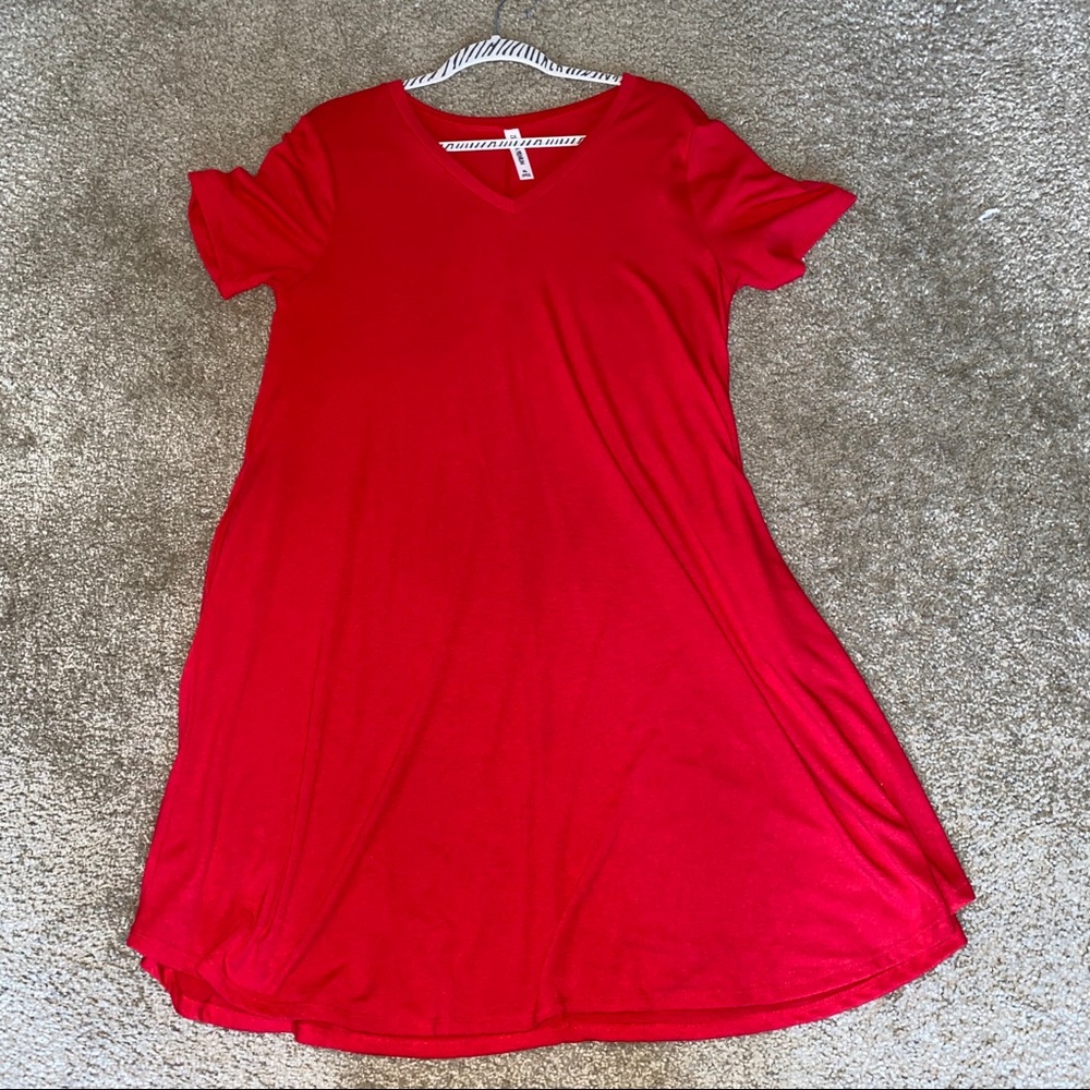 Red Zenana Swing Tshirt Dress - size XL